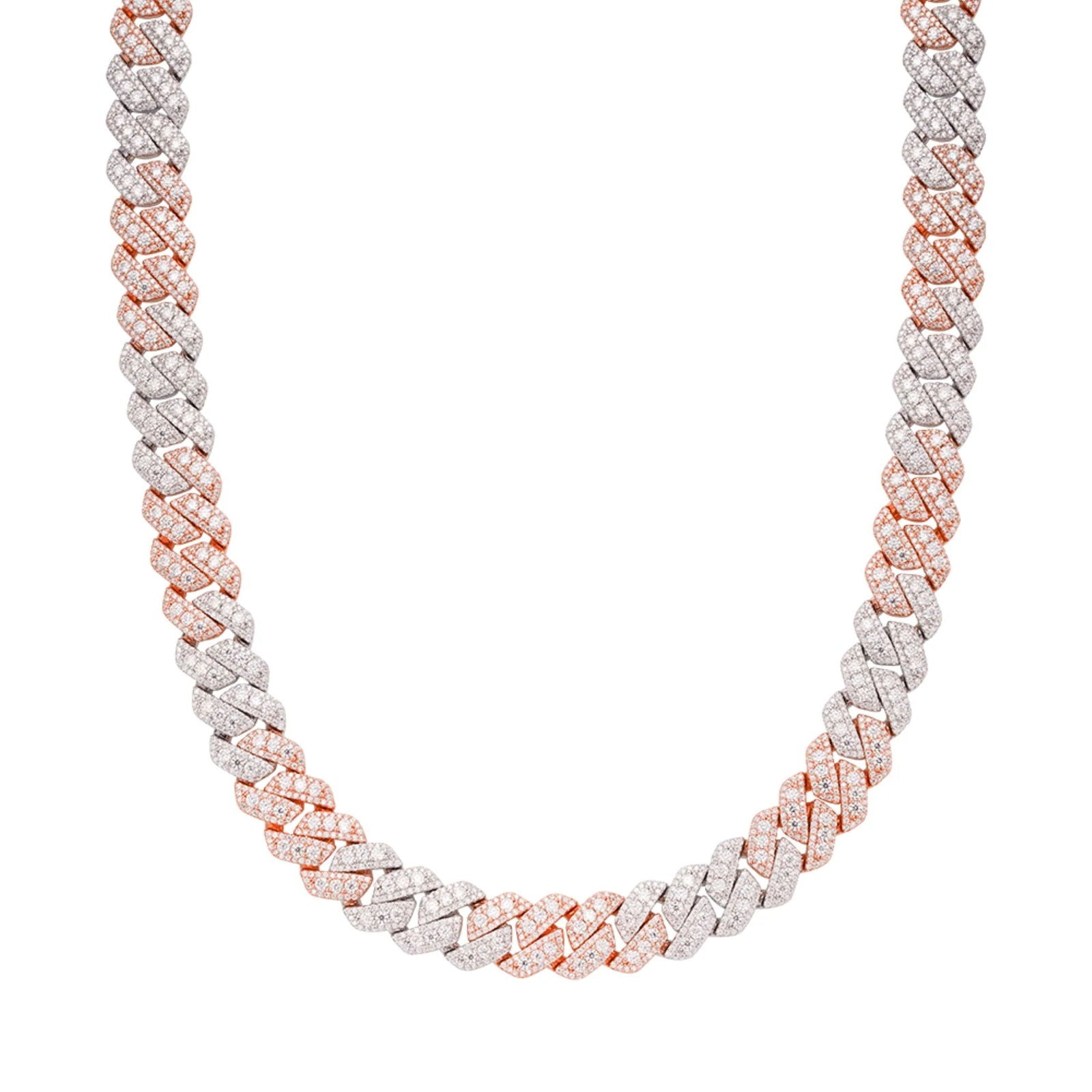 12MM Moissanite Iced Out Cuban Chain 2 Tone Rose Link 925 Sterling Silver Icy - Master of Bling